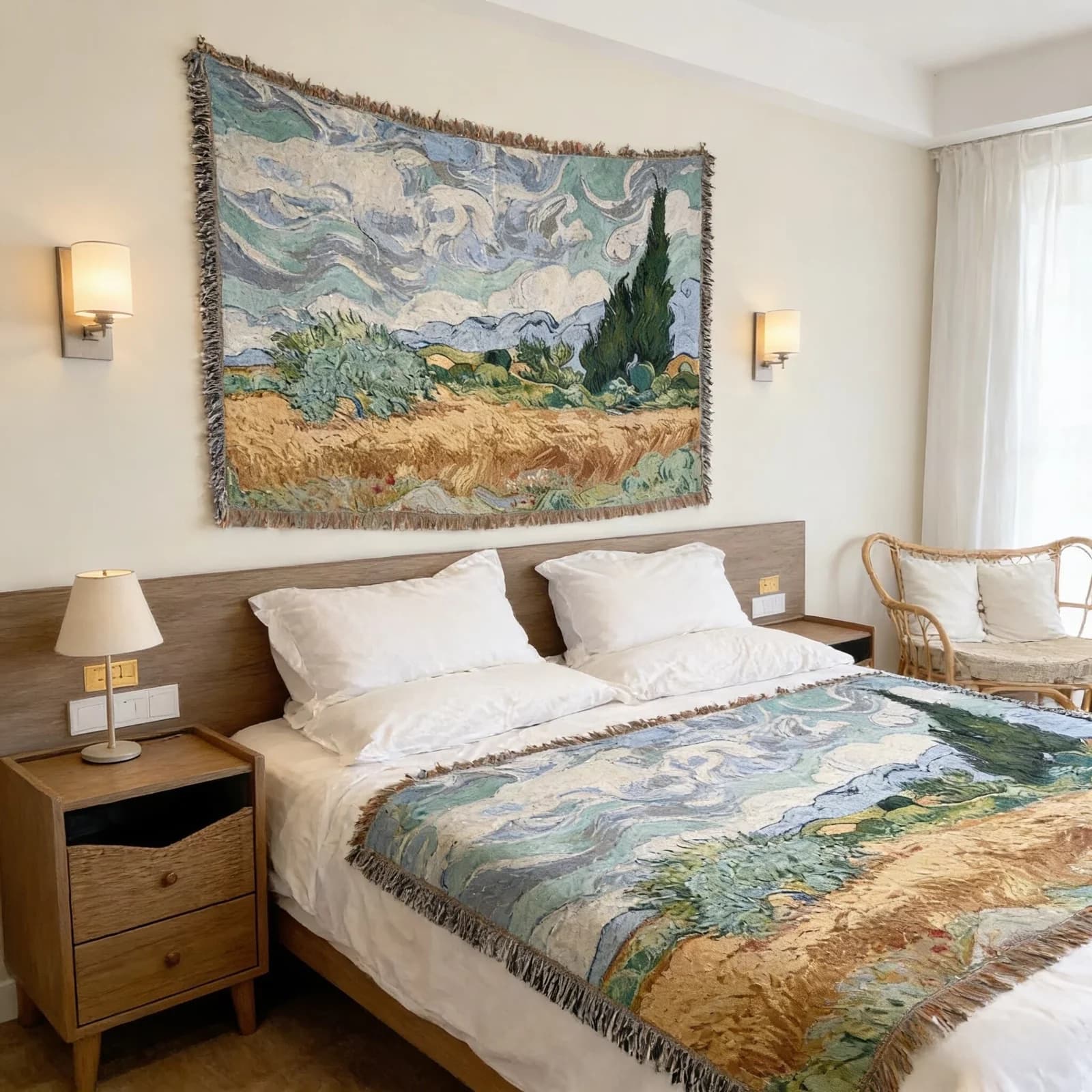 Selimut Tapestri Tenun Gaya Van Gogh untuk Sofa & Hiasan Dinding