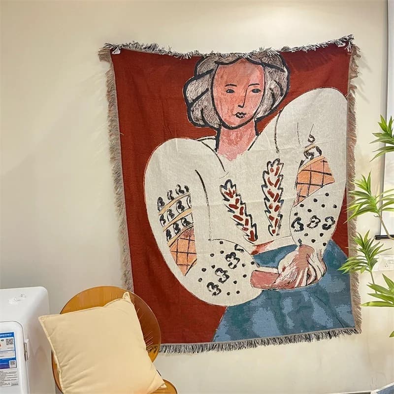 Hiasan Dinding Tapestry Gaya Matisse Campuran Kapas untuk Sofa Katil