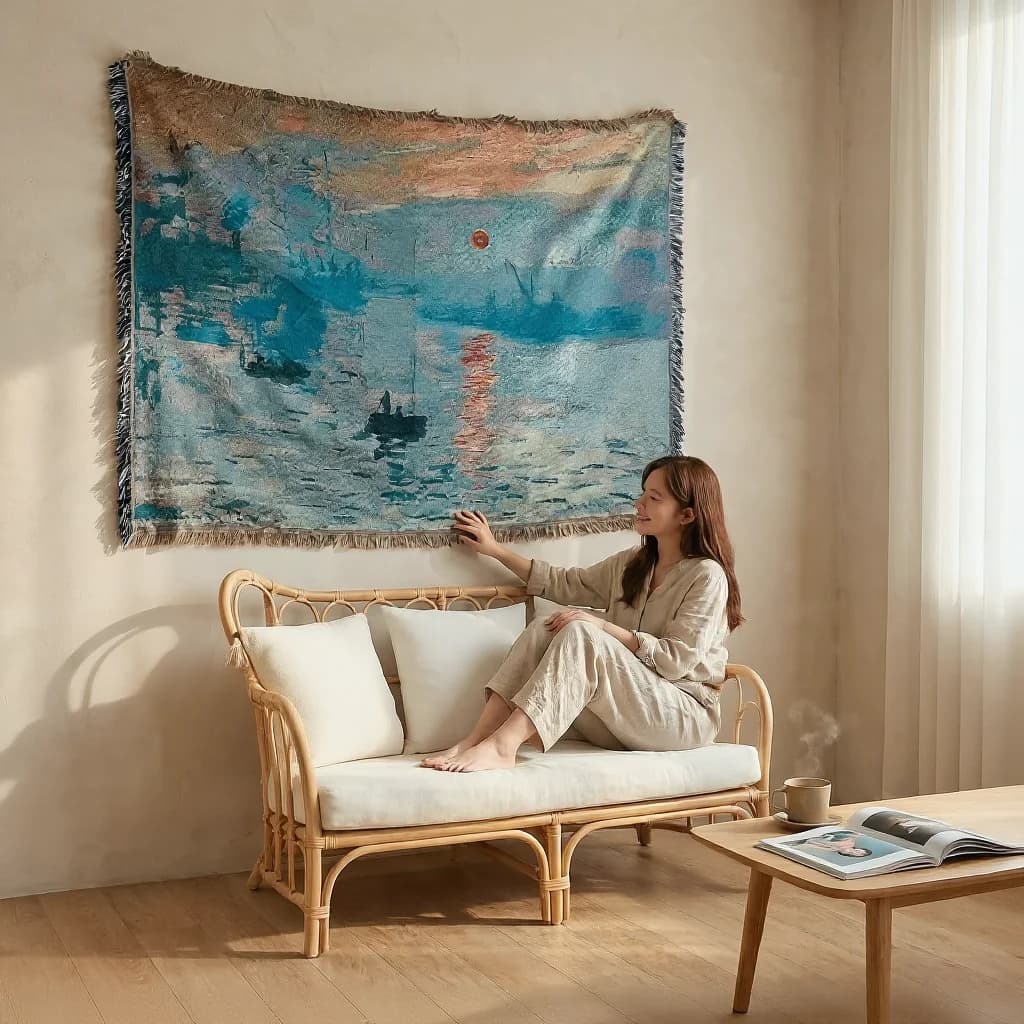 Selimut Tapestry Gaya Lukisan Minyak untuk Hiasan Sofa & Dinding