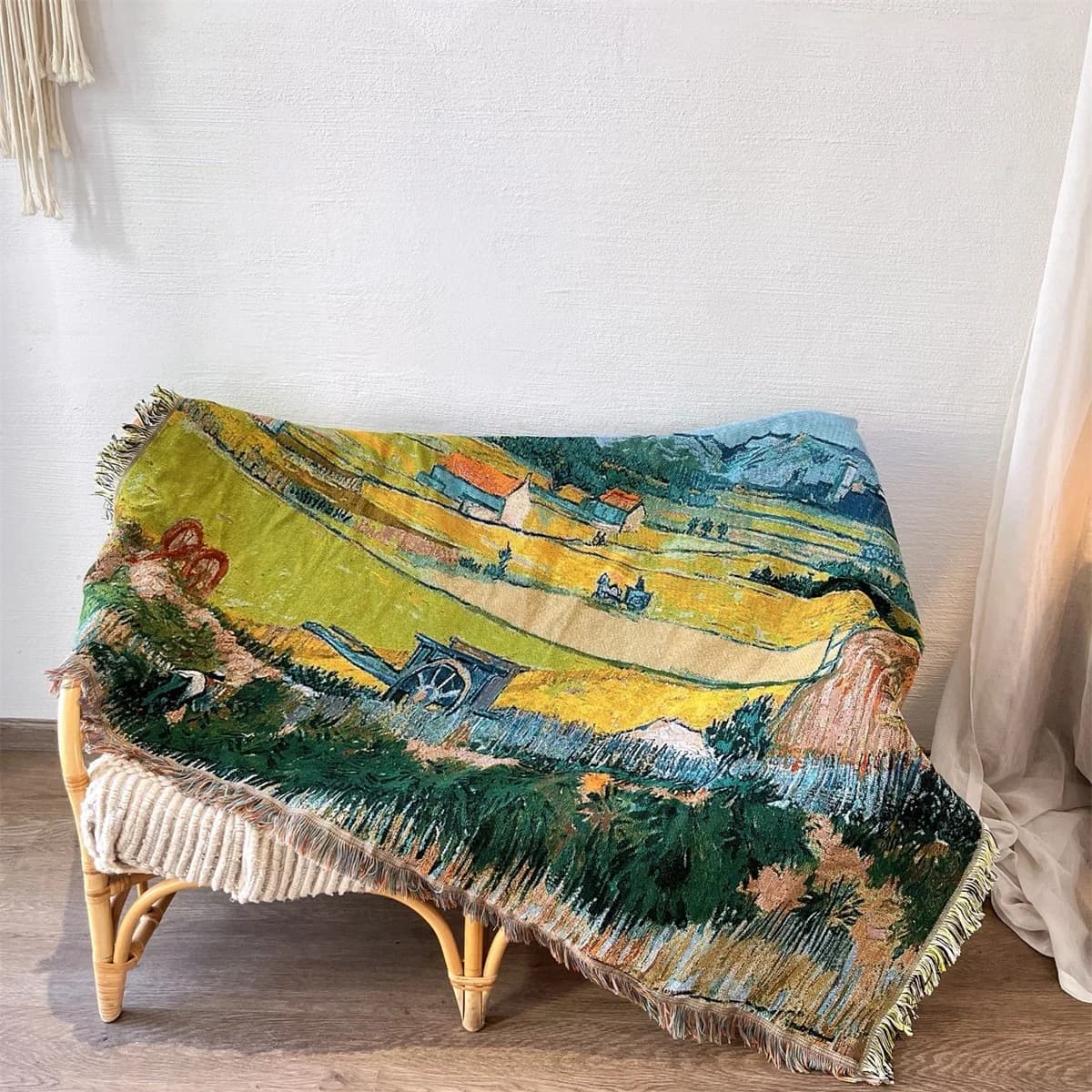 Selimut Rajut Cetakan Seni Van Gogh untuk Hiasan Sofa