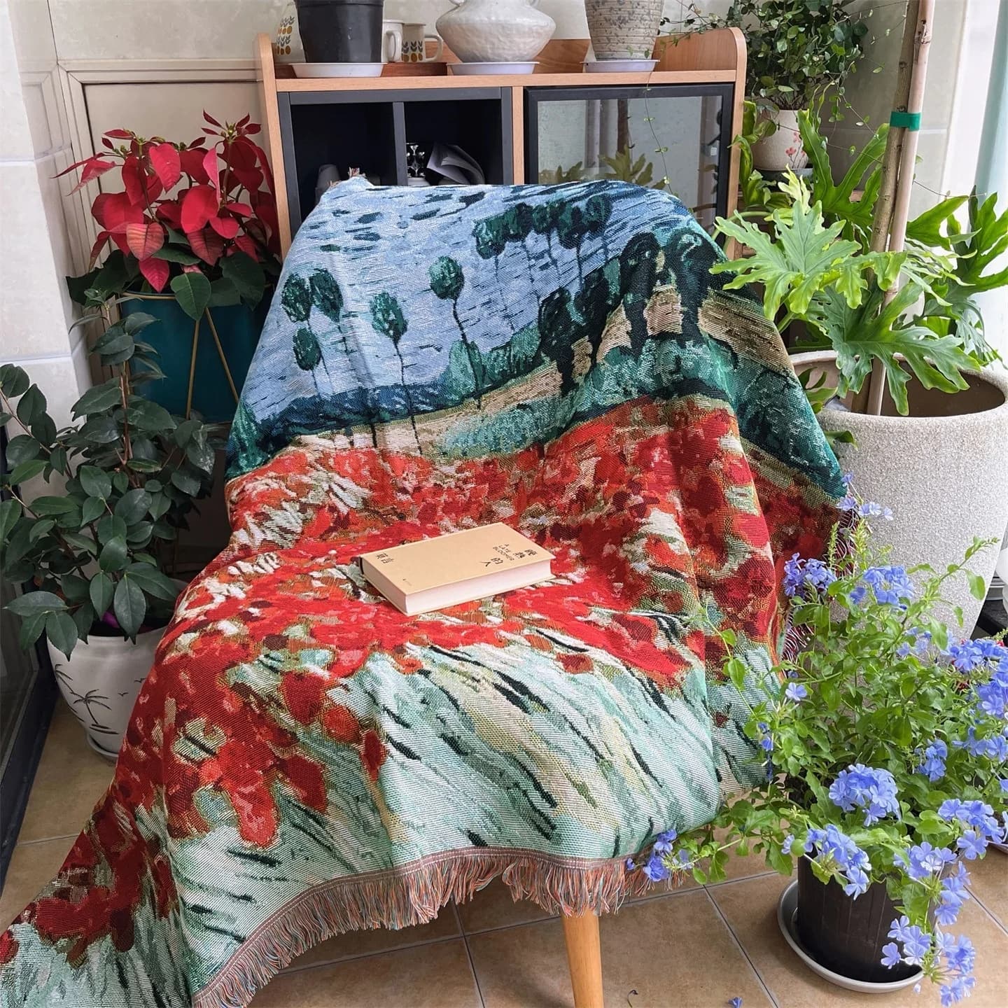 Selimut Seni Vintaj Campuran Kapas Penutup Sofa Tapestry