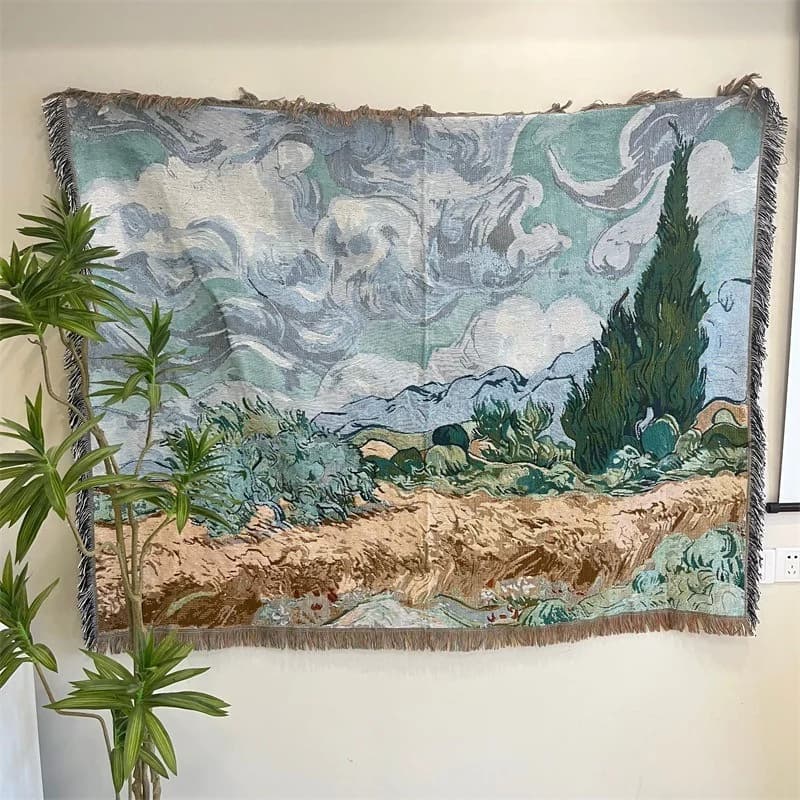 Selimut Tapestri Tenun Gaya Van Gogh untuk Sofa & Hiasan Dinding
