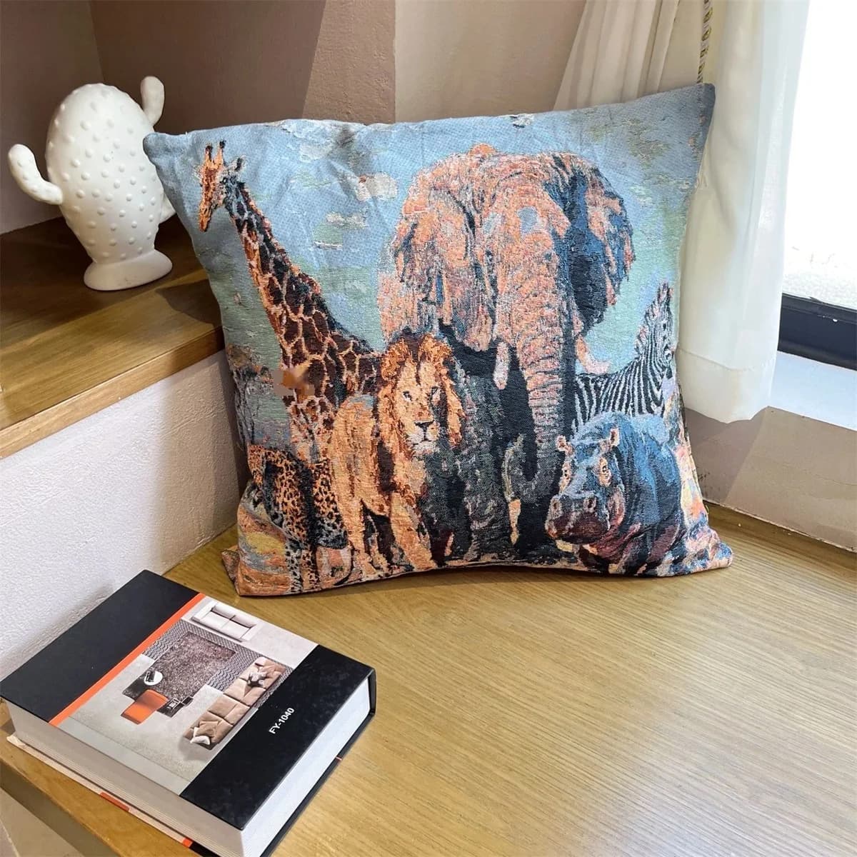 Sarung Kusyen Cetak Haiwan Retro 45x45cm Kapas Campuran