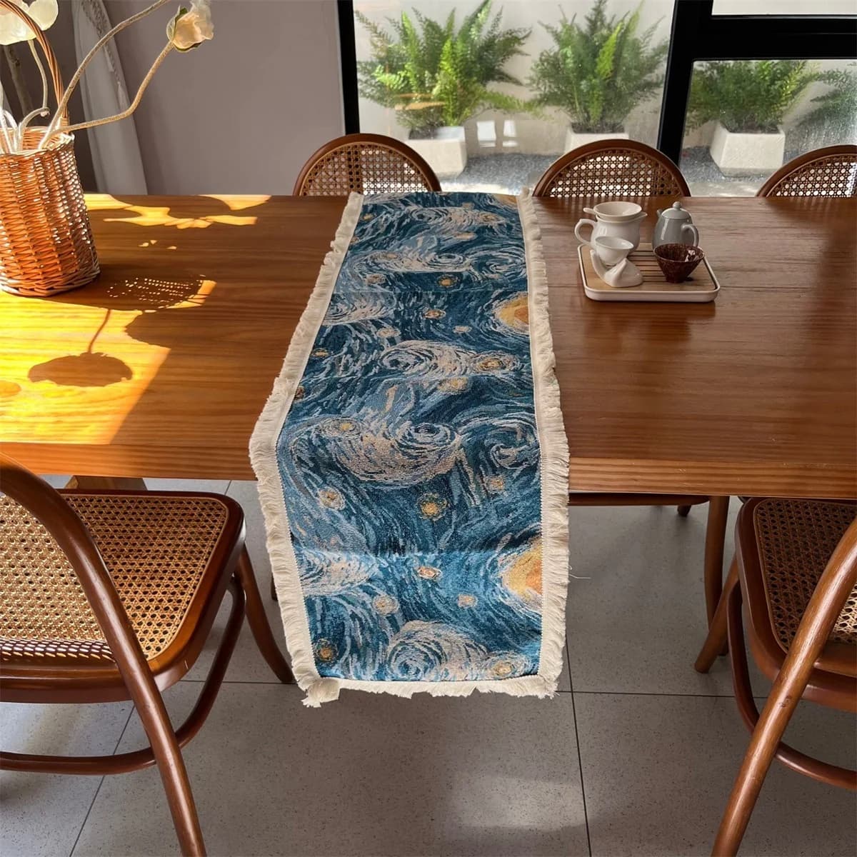 Pelari Meja Gaya Van Gogh Kain Hiasan Campuran Kapas