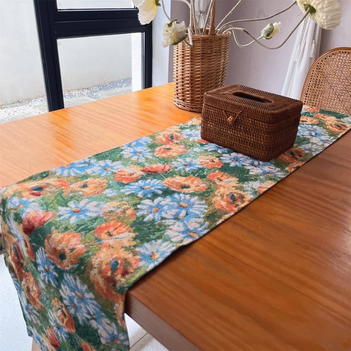 Pelari Meja & Alas Makan Taman Monet, Kain Campuran Kapas