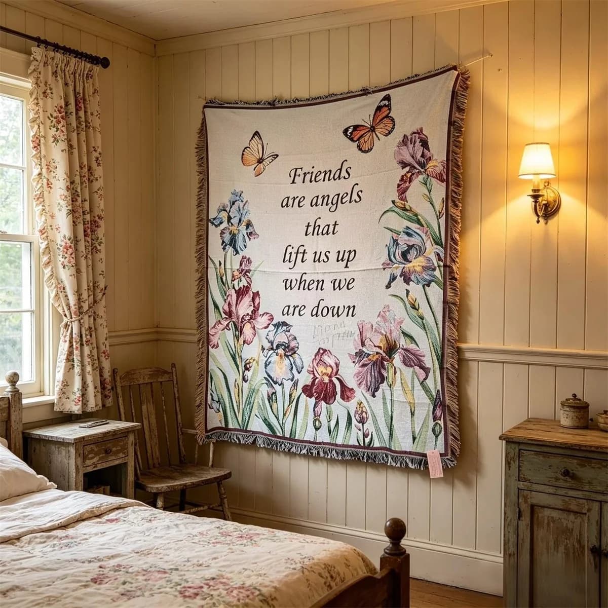 Selimut Hiasan Campuran Kapas untuk Sofa, Penutup Tapestry Bunga