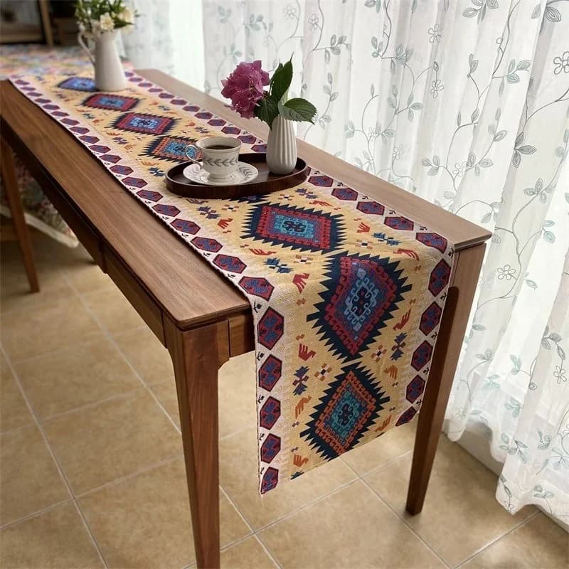 Pelari Meja Kapas Linen Geometri untuk Ruang Makan dan Fotografi