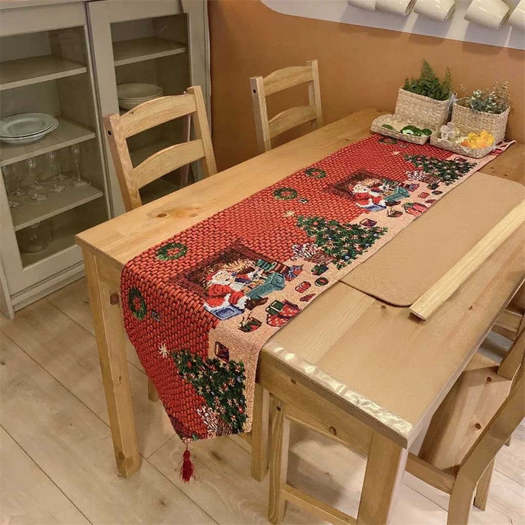 Pelari Meja Krismas Kain Hiasan Campuran Kapas untuk Ruang Makan