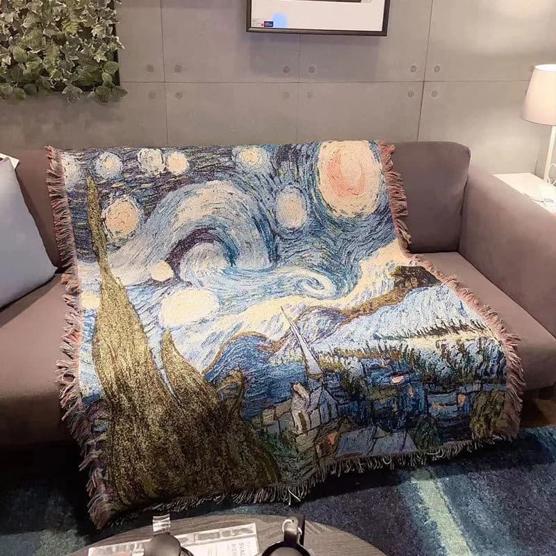 Selimut Sofa Hiasan Van Gogh Starry Night Campuran Kapas