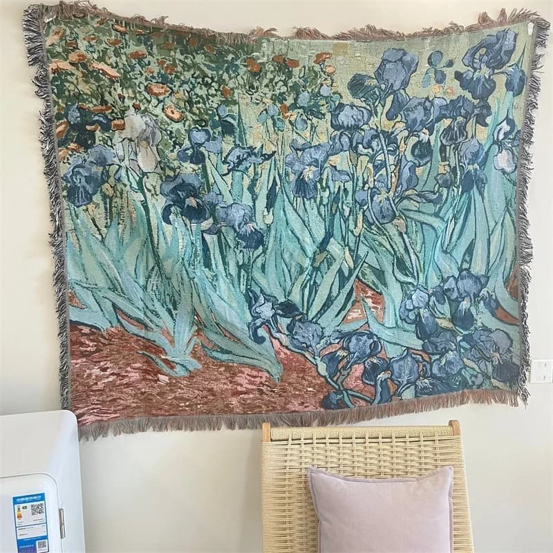 Selimut Lemparan Tapestri Seni Van Gogh Hiasan Dinding Campuran Kapas
