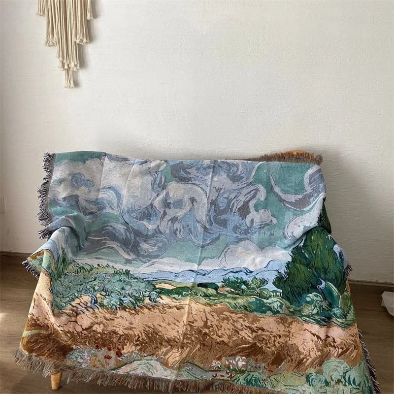 Selimut Sofa Hiasan Campuran Kapas dengan Cetakan Seni Abstrak