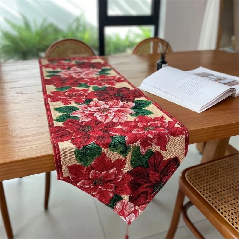 Pelapik Meja Krismas Merah Hiasan Perayaan untuk Meja Makan