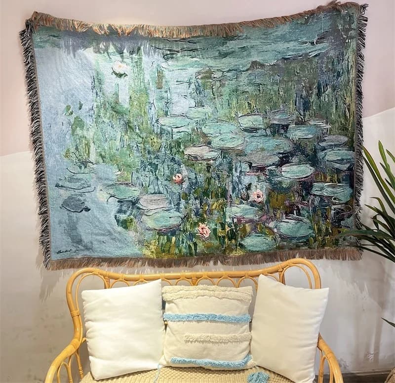 Selimut Lemparan Cetakan Seni Vintage untuk Hiasan Sofa, 130x160cm