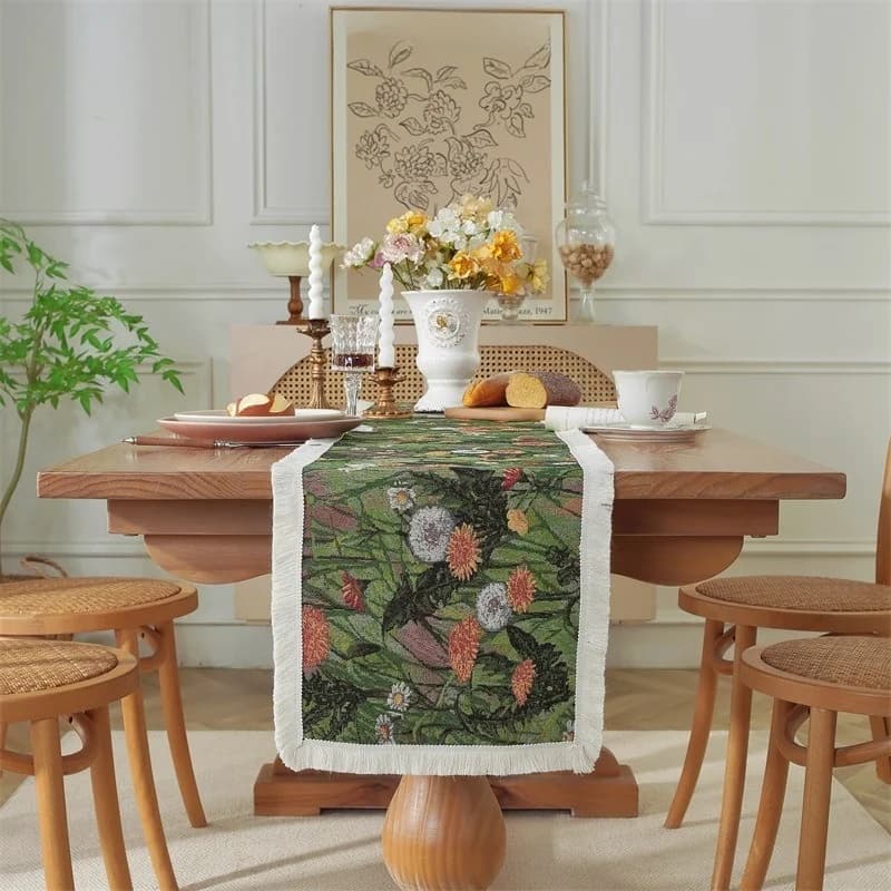 Pelari Meja Jacquard Corak Bunga Kapas Campuran