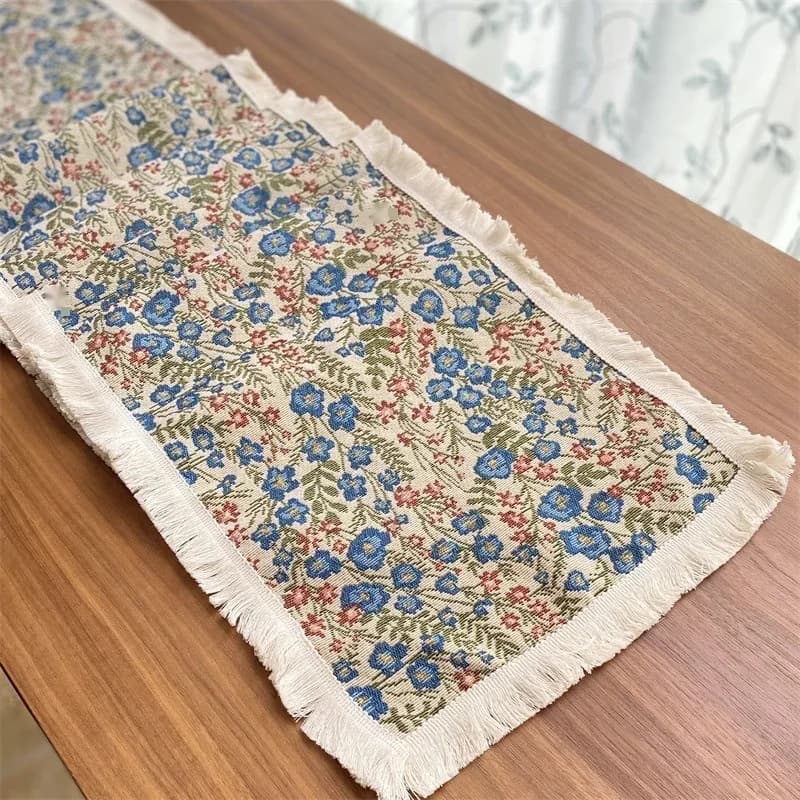 Pelari Meja Motif Bunga Kain Campuran Kapas untuk Hiasan Meja Makan