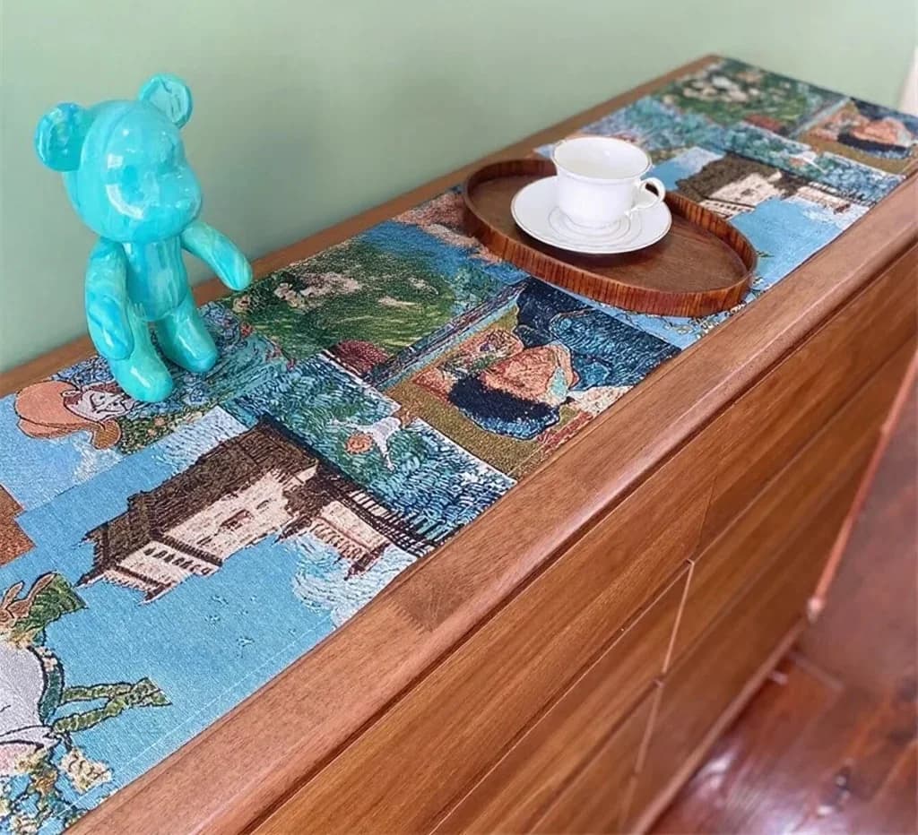 Pelapik Meja Gaya Van Gogh Kain Hiasan Campuran Linen Kapas