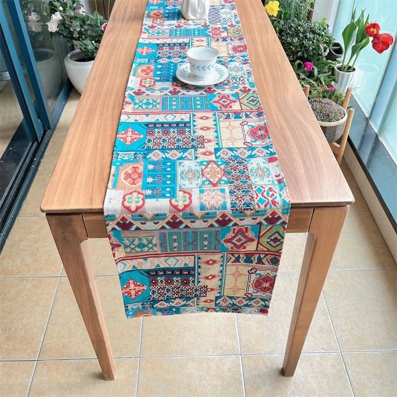 Pelari Meja Bohemian Kain Hiasan Bunga Retro