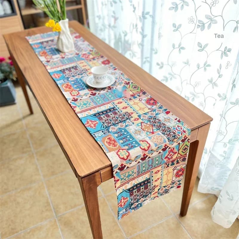 Pelari Meja Bohemian Kain Hiasan Bunga Retro