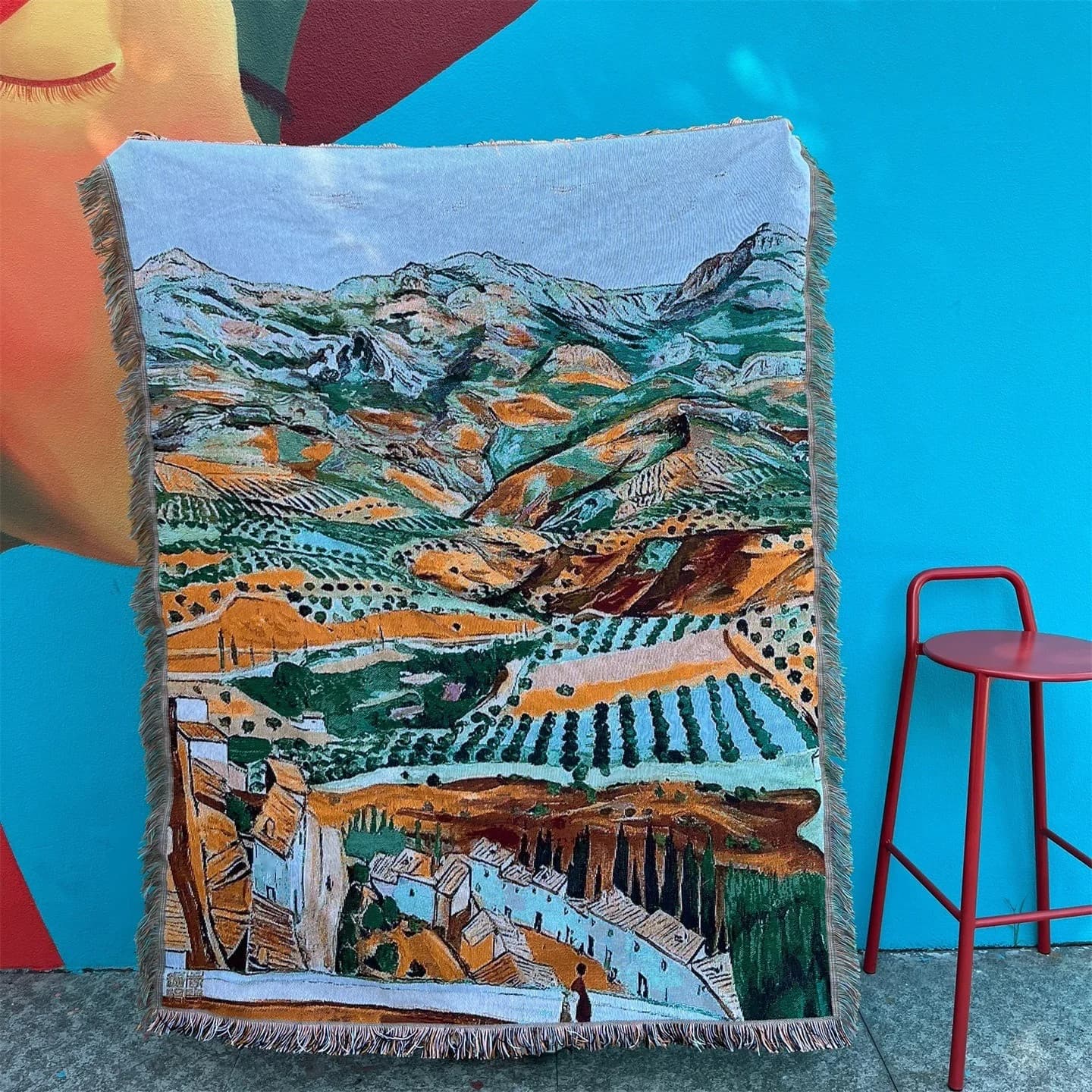 Selimut Seni Vintaj Campuran Kapas Penutup Sofa Tapestry