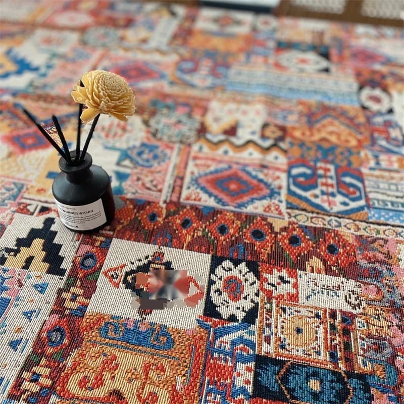 Kain Meja Jacquard Bohemian Retro Corak Geometri Penutup Dekoratif