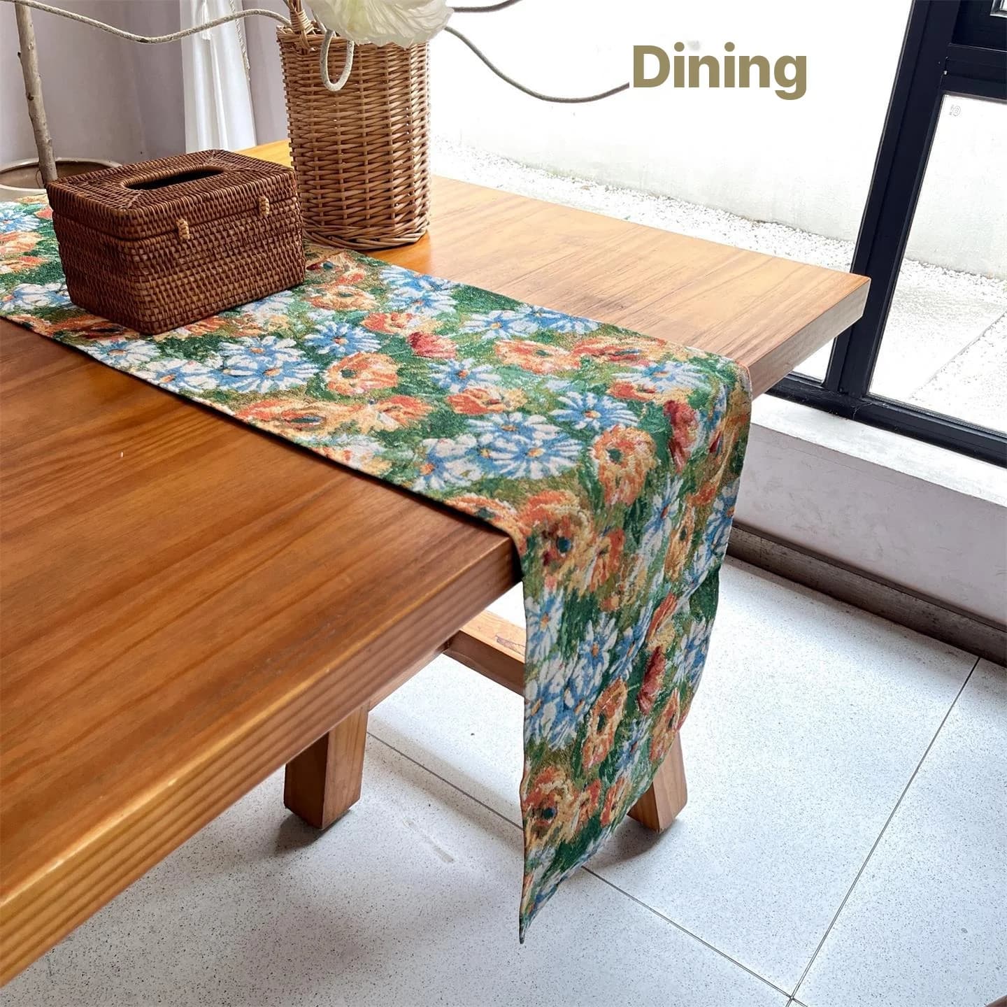 Pelari Meja & Alas Makan Taman Monet, Kain Campuran Kapas