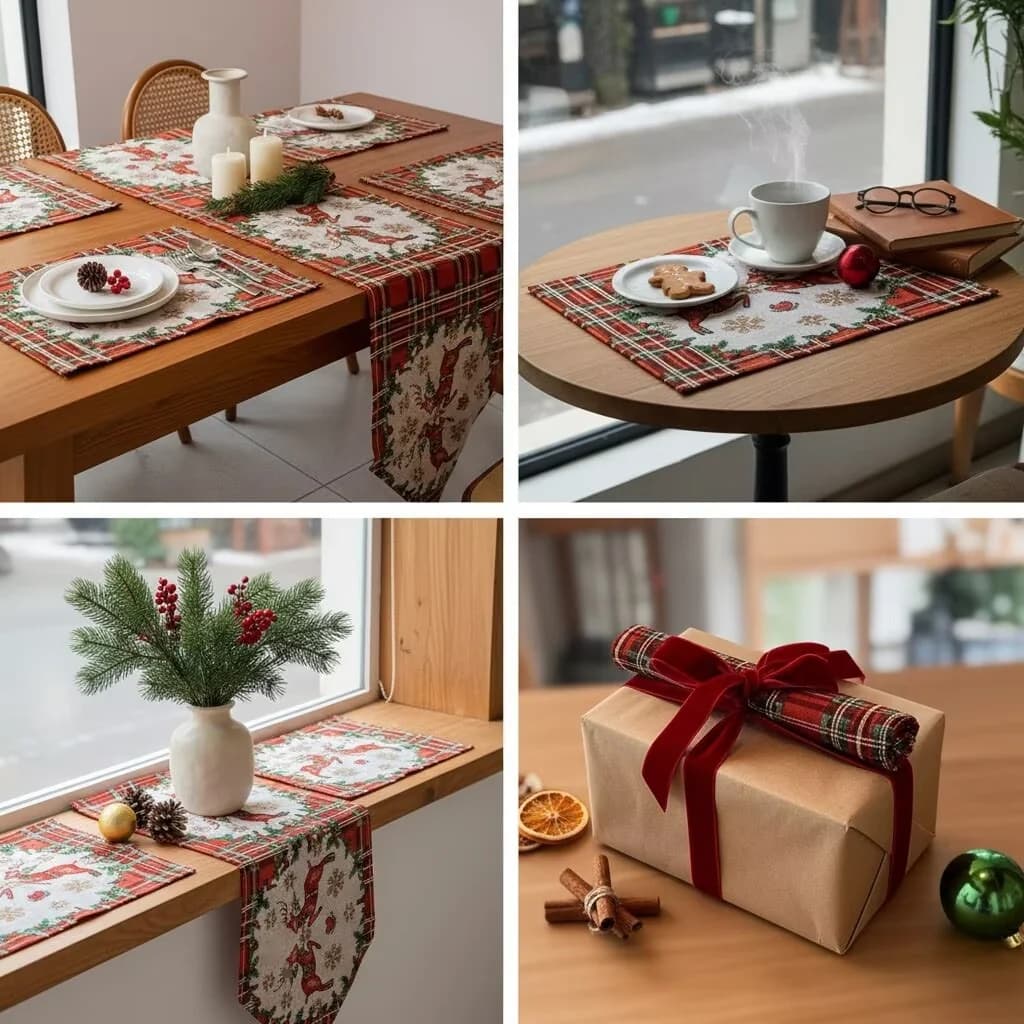 Pelari Meja Krismas Kain Hiasan Campuran Kapas untuk Ruang Makan
