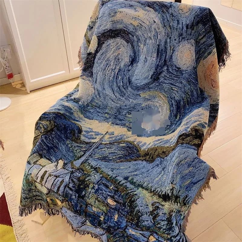 Selimut Sofa Hiasan Van Gogh Starry Night Campuran Kapas