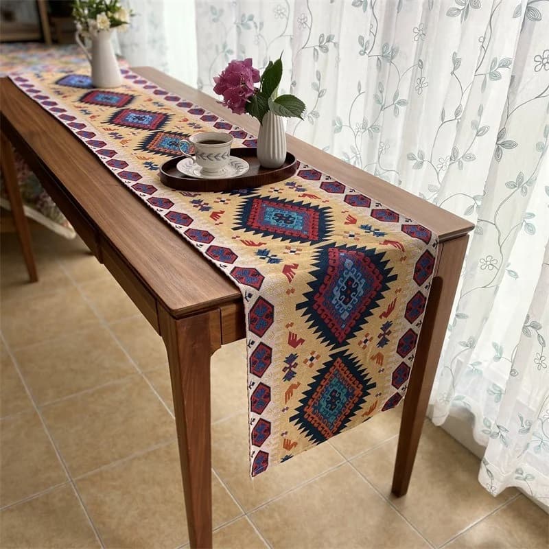 Pelari Meja Kapas Linen Geometri untuk Ruang Makan dan Fotografi