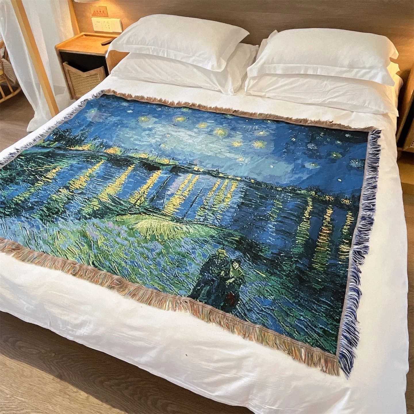 Selimut Tenun Gaya Van Gogh untuk Sofa Katil Hiasan Dinding 130x160cm