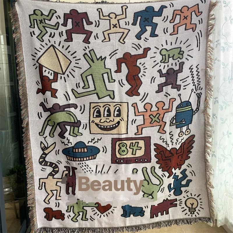 Selimut Seni Vintaj Campuran Kapas Penutup Sofa Tapestry