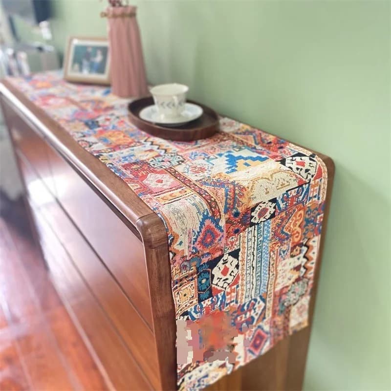 Pelari Meja Bohemian Kain Hiasan Bunga Retro