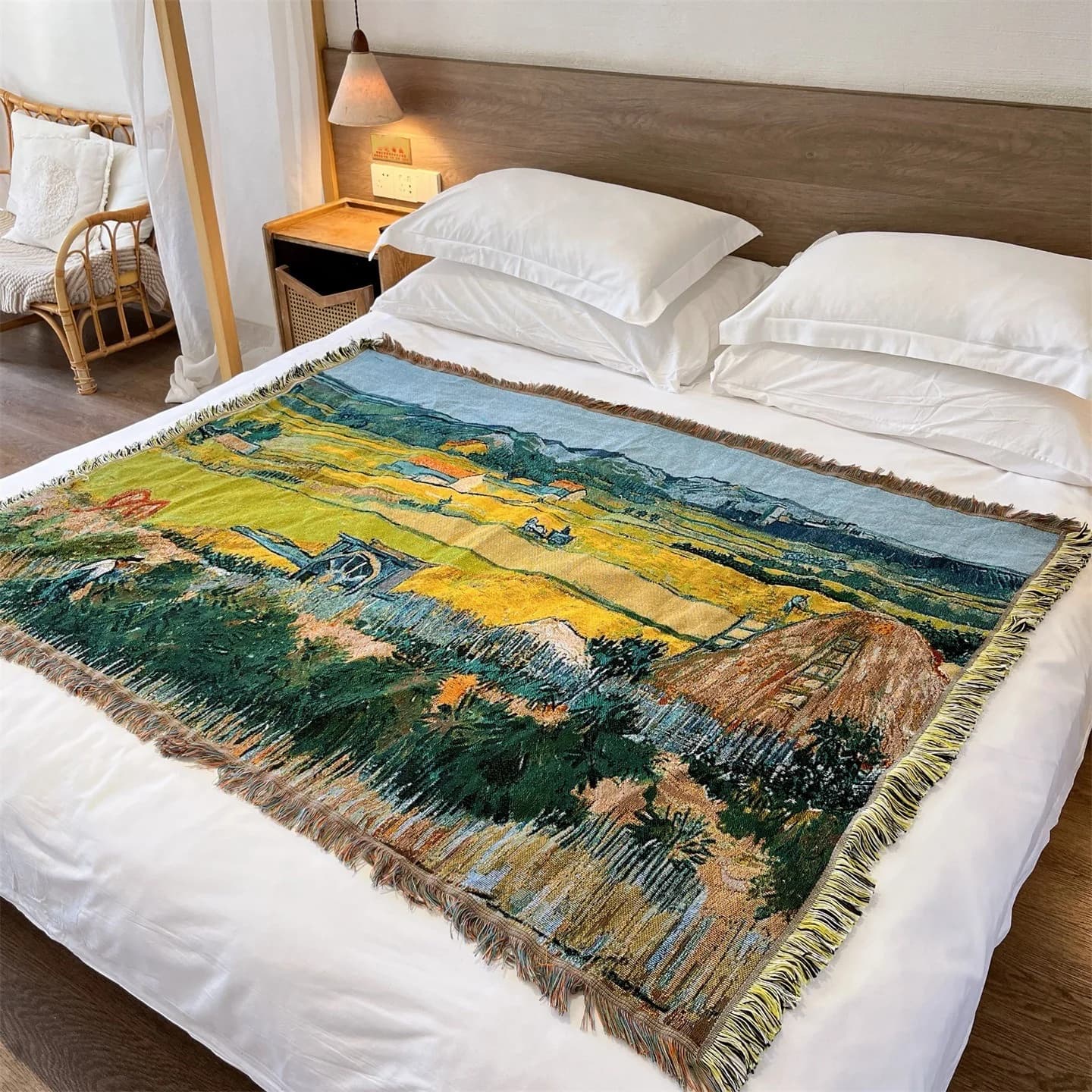 Selimut Tenun Gaya Van Gogh untuk Sofa Katil Hiasan Dinding 130x160cm