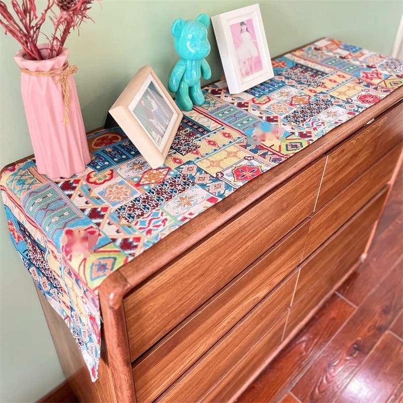 Pelari Meja Bohemian Kain Hiasan Bunga Retro