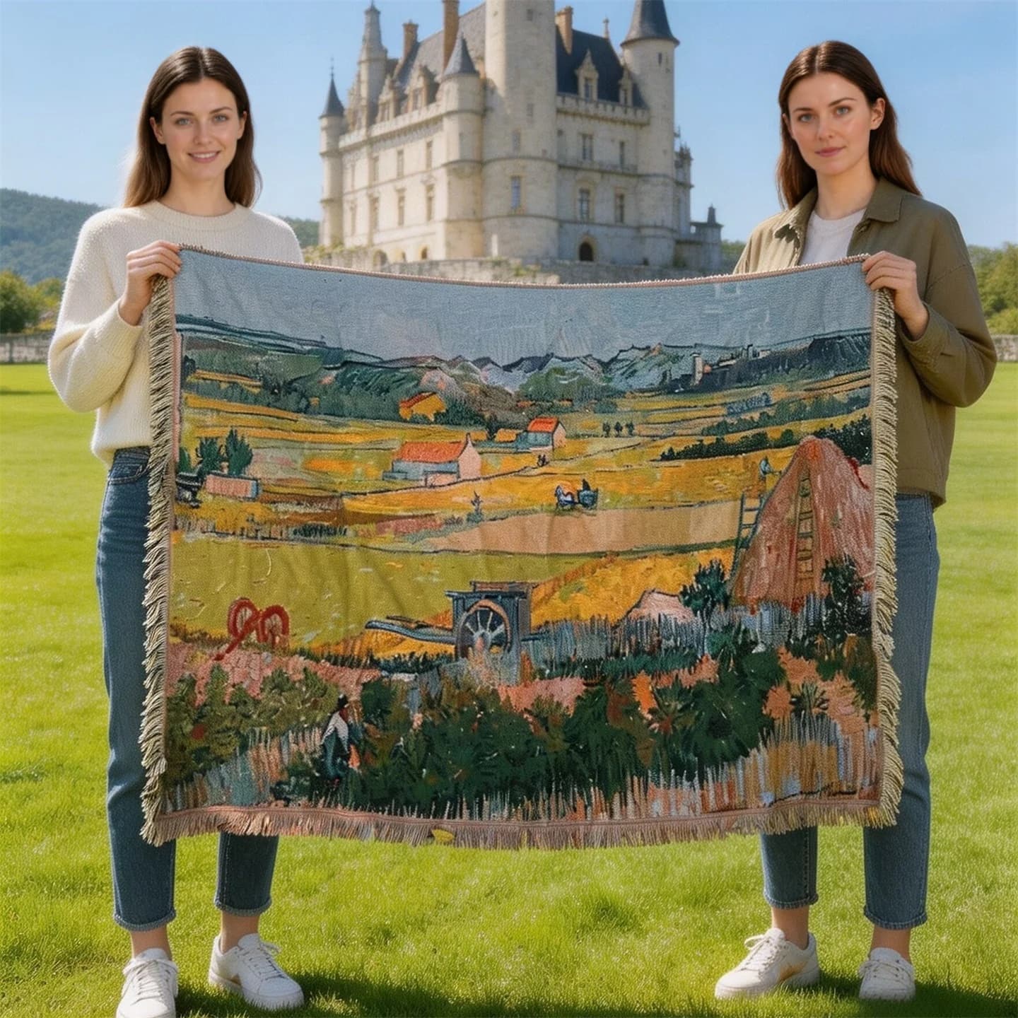 Selimut Tapestri Gaya Van Gogh Campuran Kapas untuk Seni Dinding & Sarung Sofa