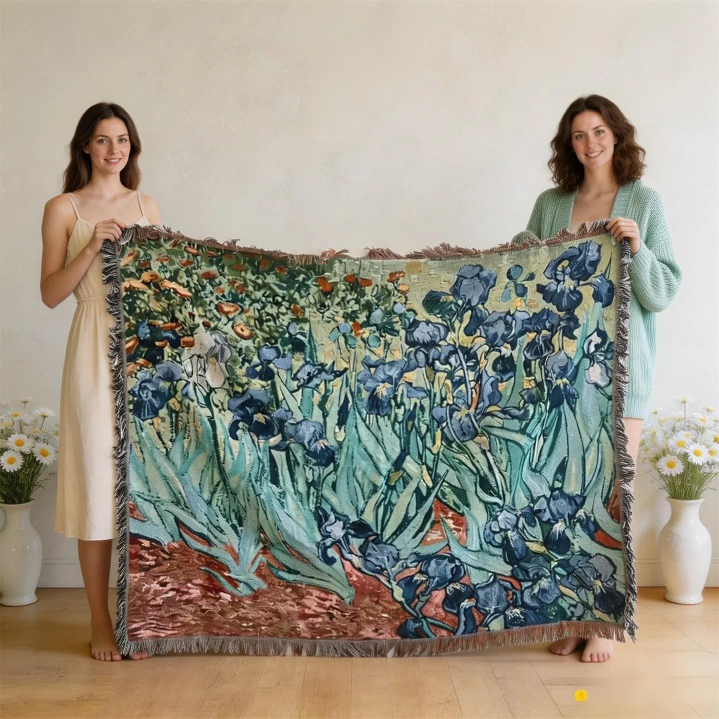 Selimut Tapestri Gaya Van Gogh Penutup Sofa Campuran Kapas