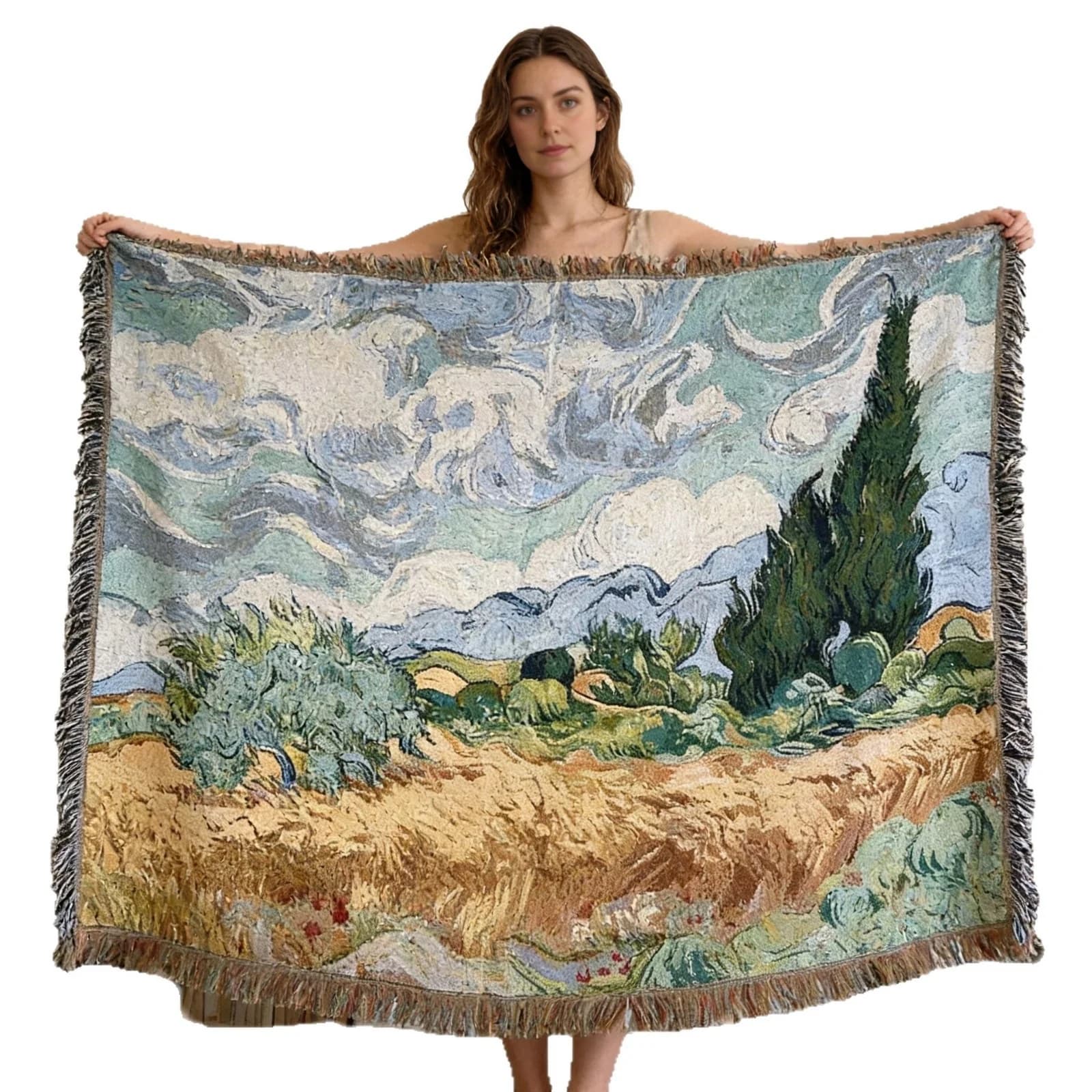 Selimut Tapestri Tenun Gaya Van Gogh untuk Sofa & Hiasan Dinding
