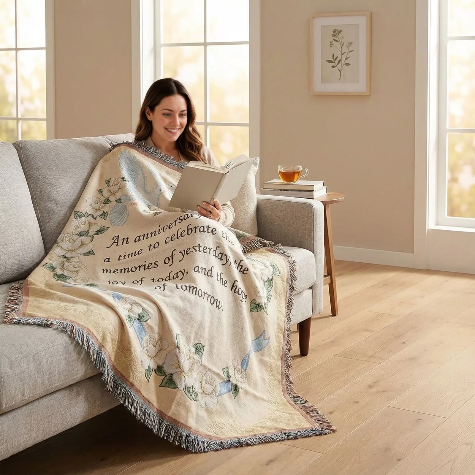 Selimut Tapestry Tenunan dengan Rumbai untuk Sofa, Katil & Hiasan Dinding