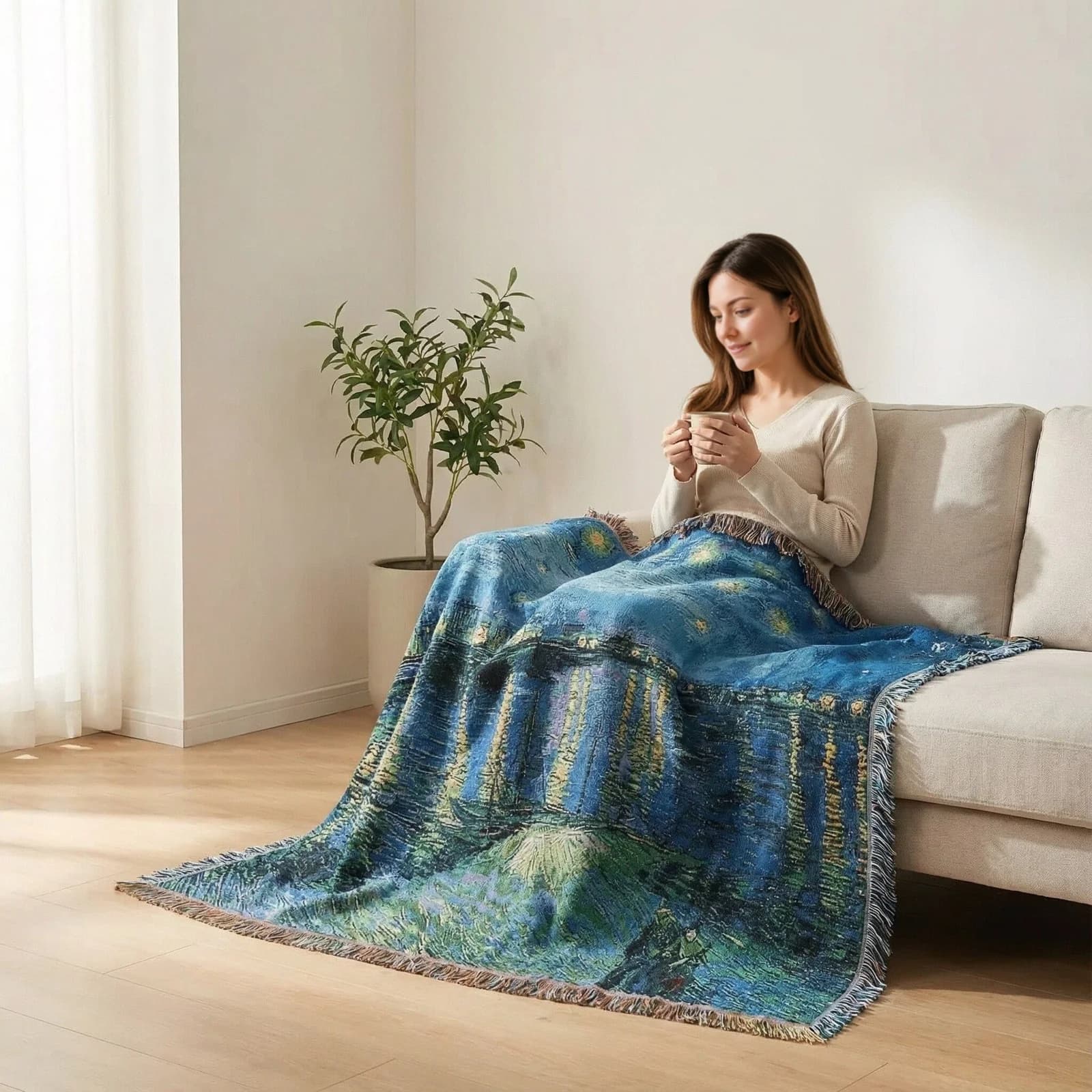 Selimut Tapestry Seni Gaya Van Gogh untuk Hiasan Sofa