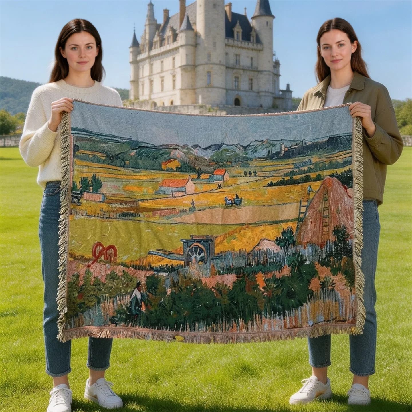 Selimut Tapestri Gaya Van Gogh Penutup Sofa Campuran Kapas