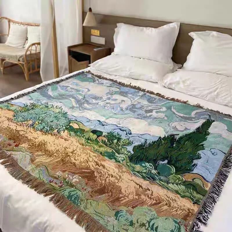 Selimut Tapestri Tenun Gaya Van Gogh untuk Sofa & Hiasan Dinding