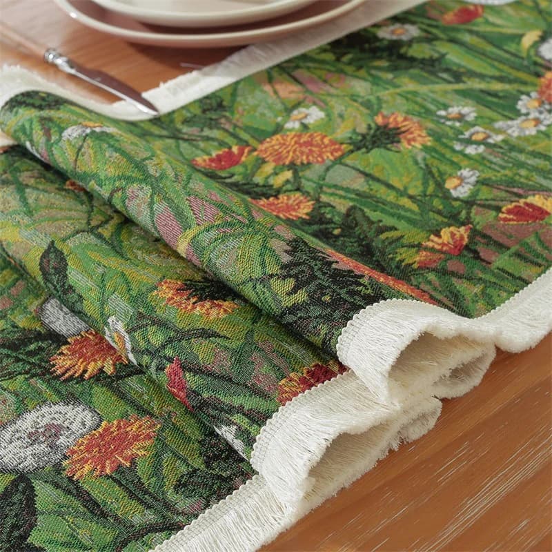 Pelari Meja Jacquard Corak Bunga Kapas Campuran