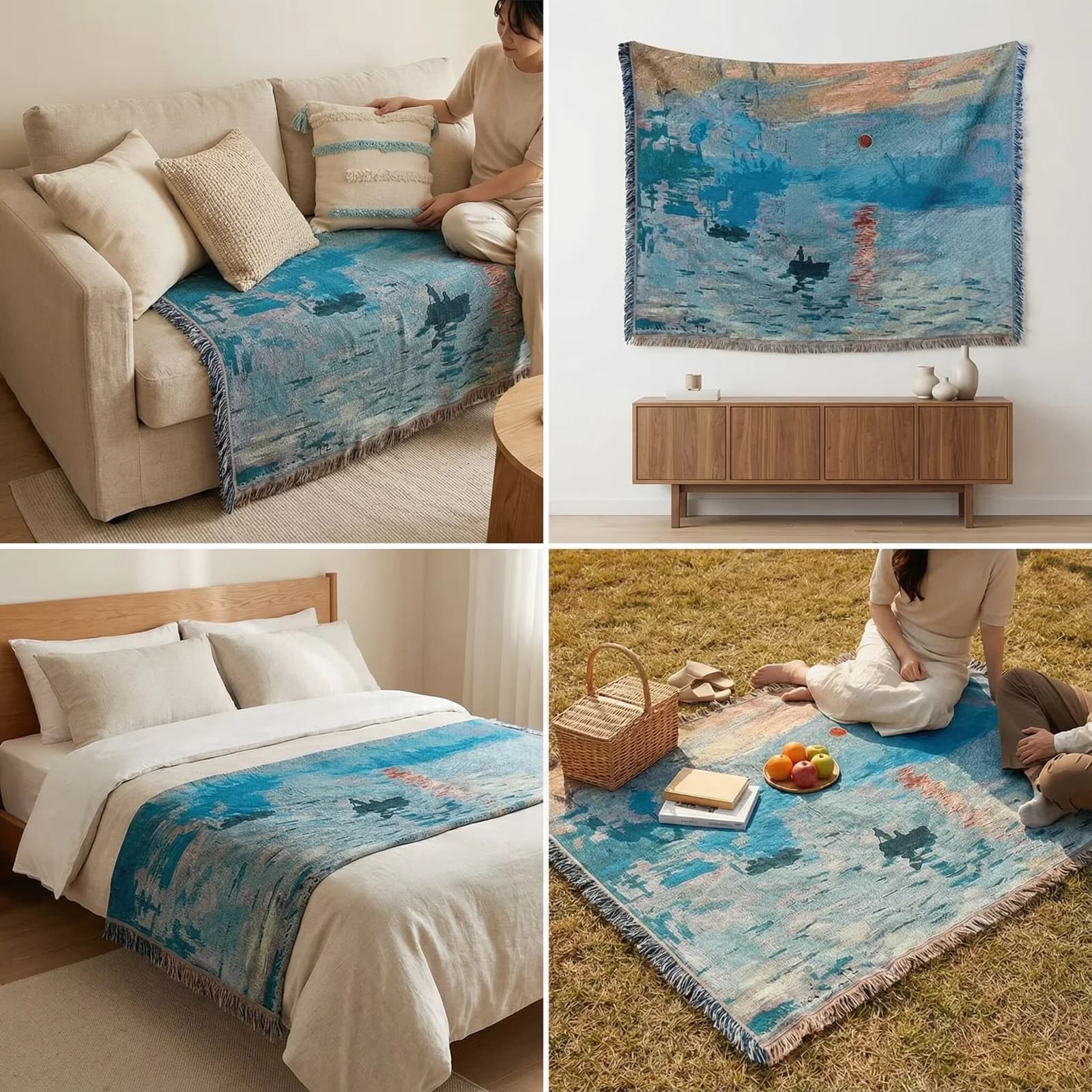 Selimut Tapestry Gaya Lukisan Minyak untuk Hiasan Sofa & Dinding