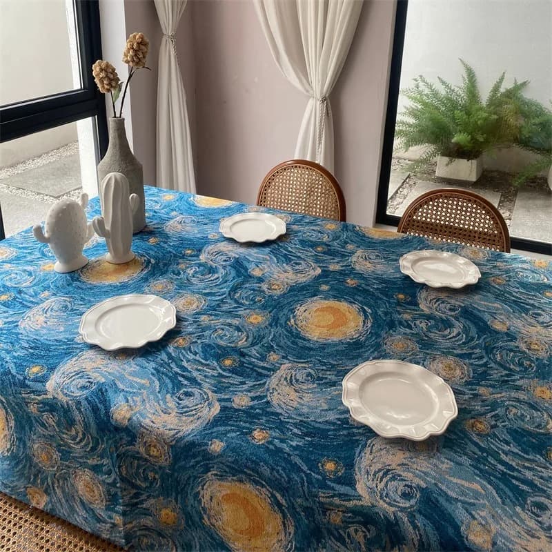 Kain Meja Malam Berbintang Segi Empat Tepat Campuran Kapas