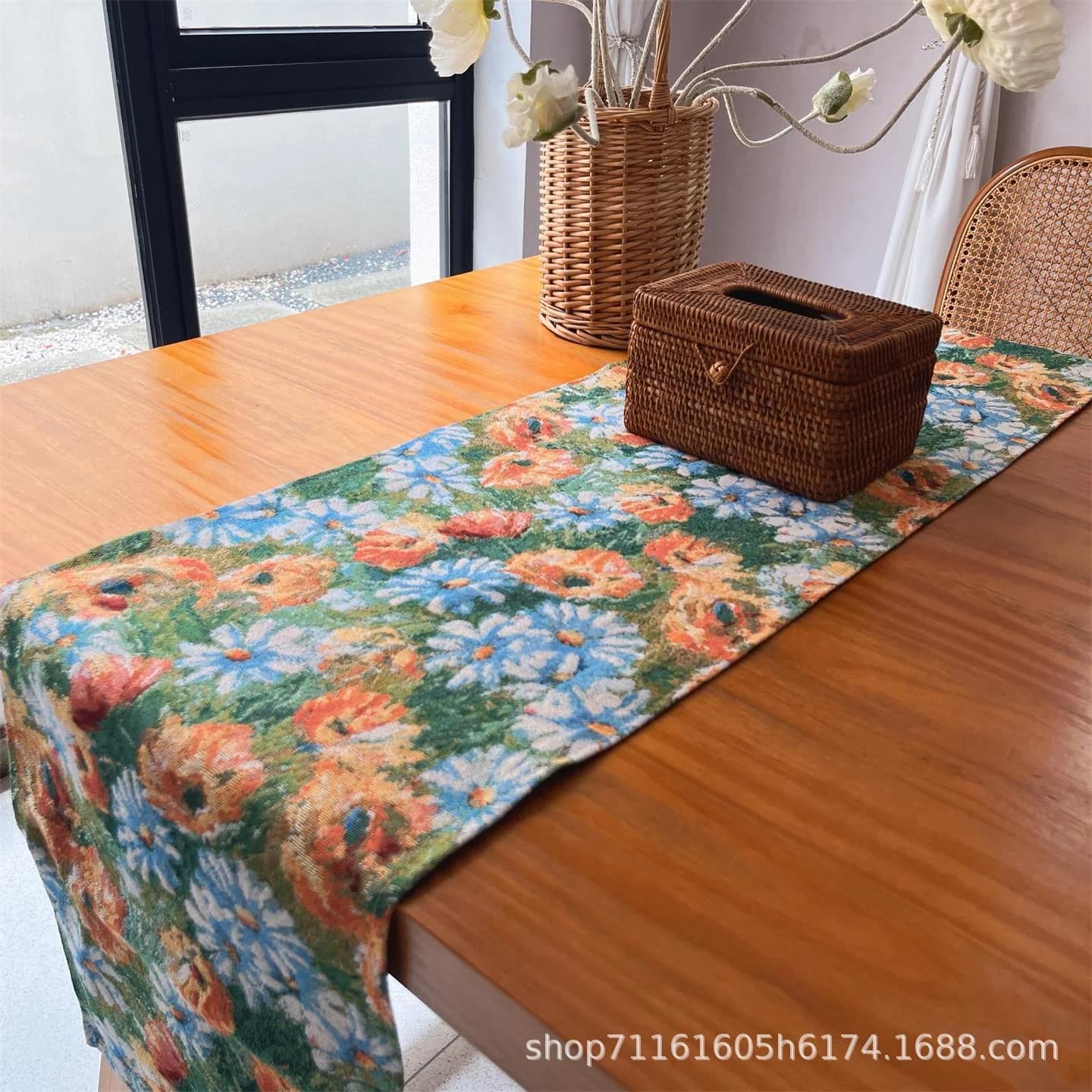 Pelari Meja & Alas Makan Taman Monet, Kain Campuran Kapas
