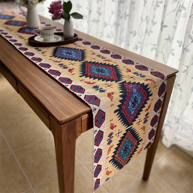 Pelari Meja Kapas Linen Geometri untuk Ruang Makan dan Fotografi