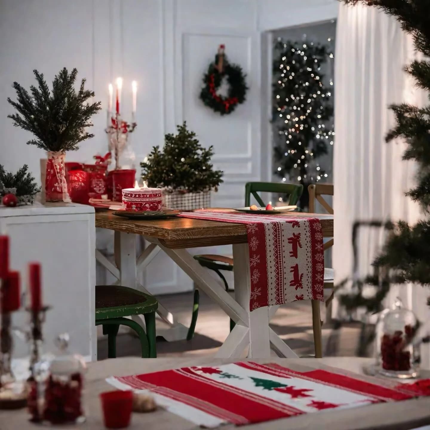 Pelari Meja Krismas Rusa Nordic Hiasan Perayaan